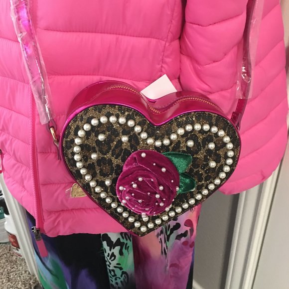 Betsey Johnson Purple & Leopard Heart Shaped Crossbody Purse NEW Price is FIRM
